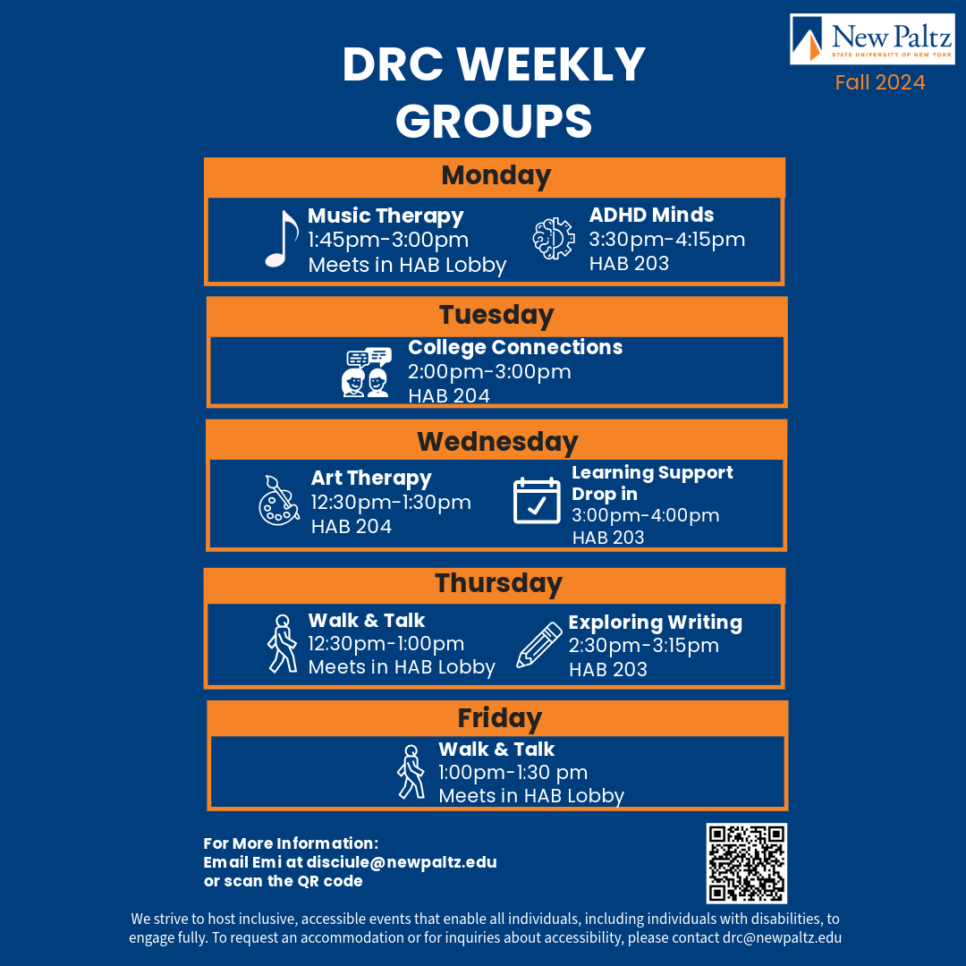 List of weekly groups offered through the DRC